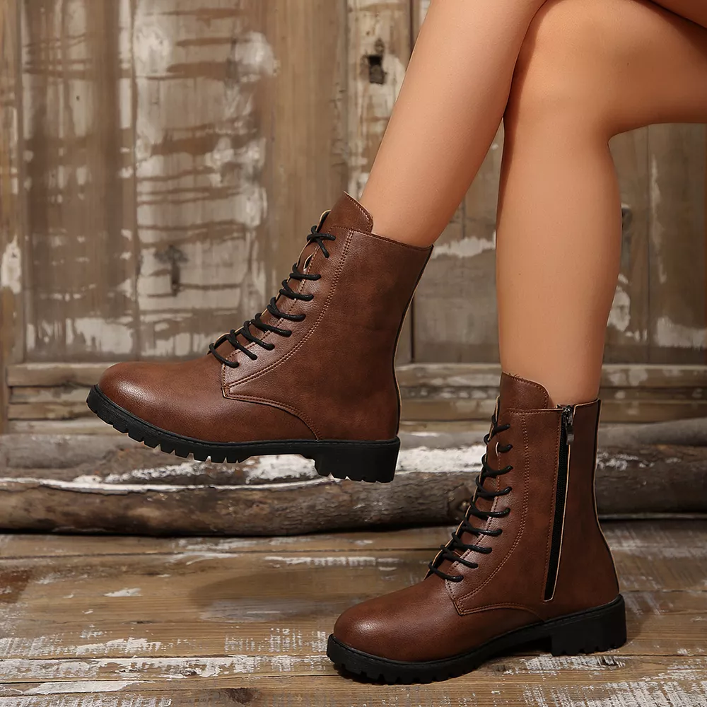 Round Toe Lace Up Boots, image 13