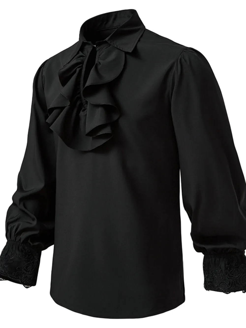 Men's Ruffled Lace Detail Long Sleeve Blouse, image 14