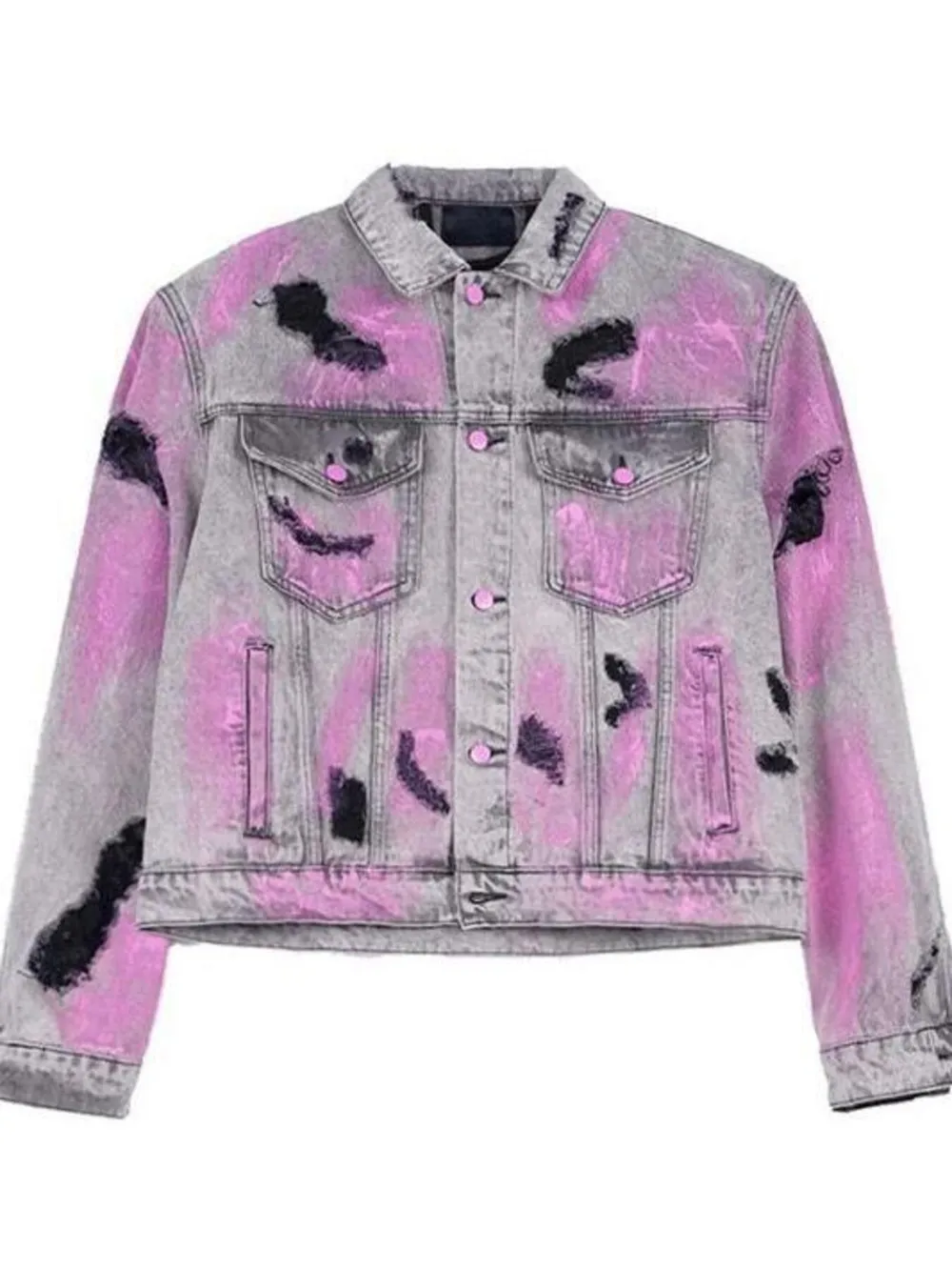 Men's Plus Size Graffiti Washed Button Up Denim Jacket, image 4