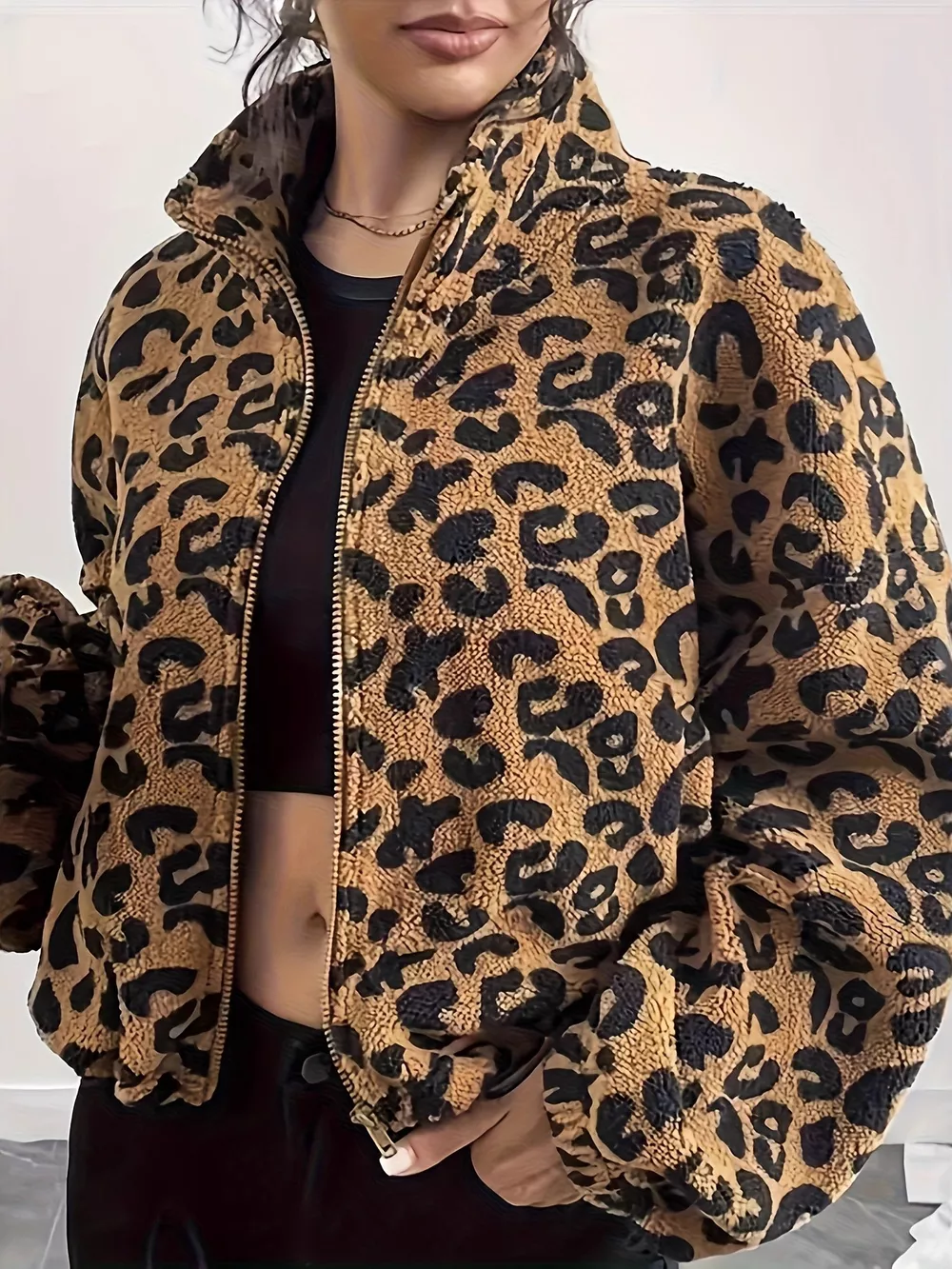 Leopard Fleece Zip-Up Jacket, image 3