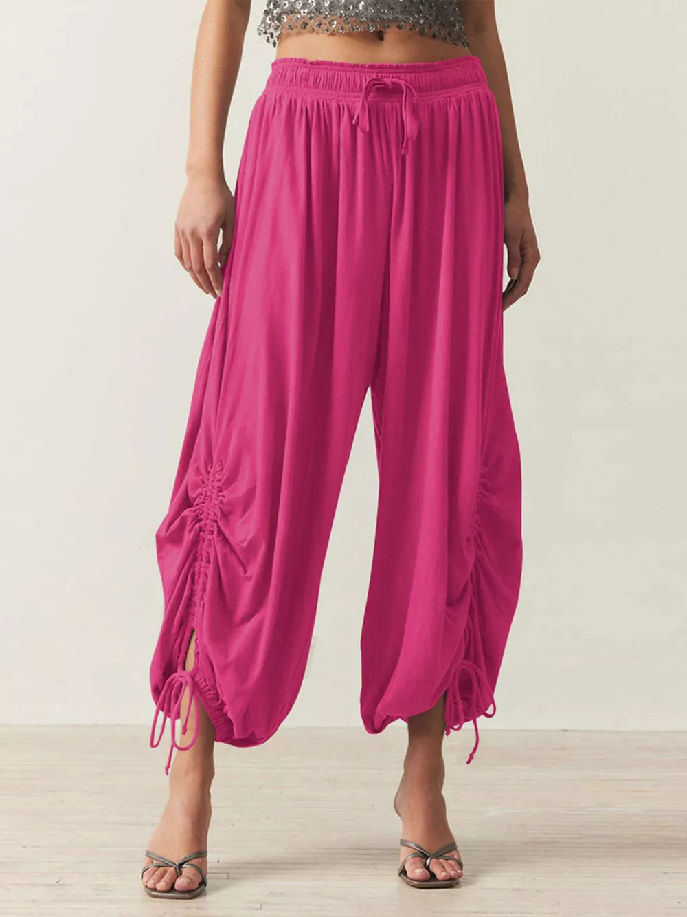 Ruched Drawstring Harem Pants