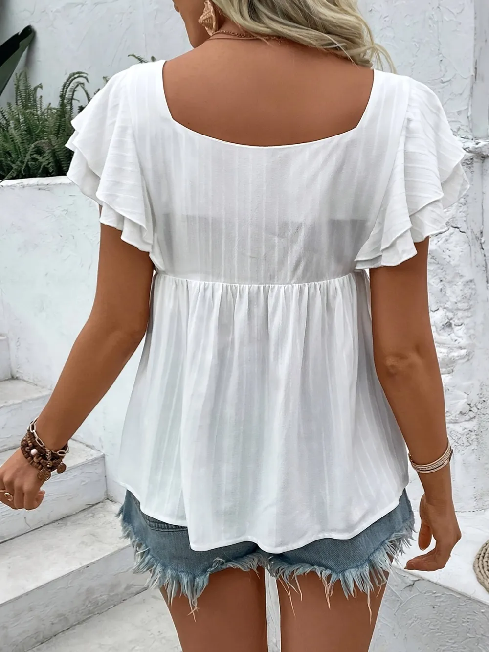 Embroidered Flutter Sleeve Blouse, image 3