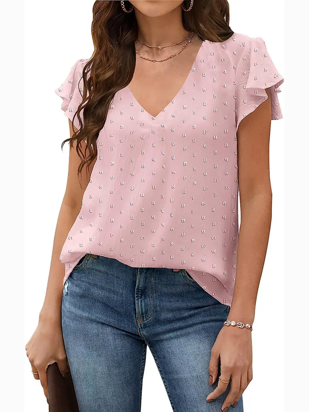 Flutter Sleeve V-neck Casual Blouse, image 4