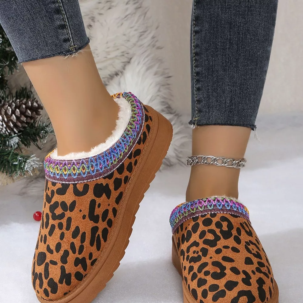 Leopard Print Plush Lined Warm Slip-Ons, image 8