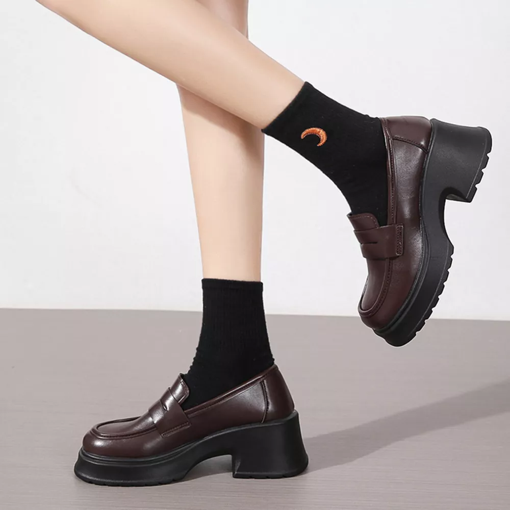 Round Toe Block Heels Loafers, image 4