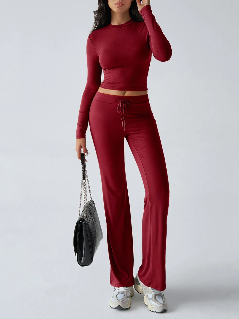 Round Neck Long Sleeve Top and Pants Set, image 10