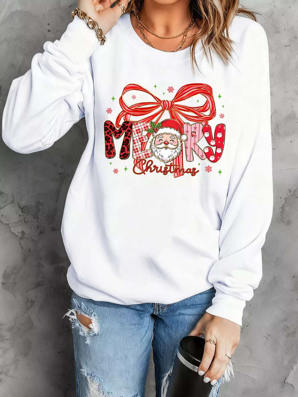 Merry Christmas Graphic Long Sleeve Sweatshirt, image 2