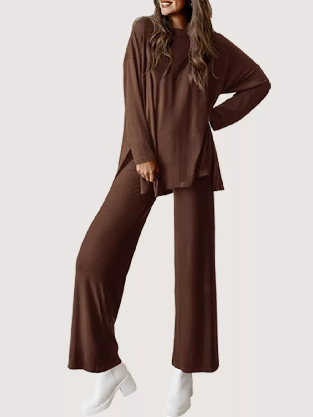 Casual Loose Long Sleeve Top and Wide Leg Pants Set, image 14