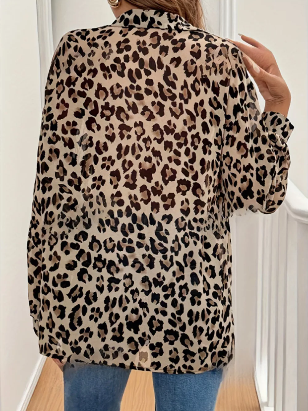 Leopard Print Button-Down Long Sleeve Shirt, image 3