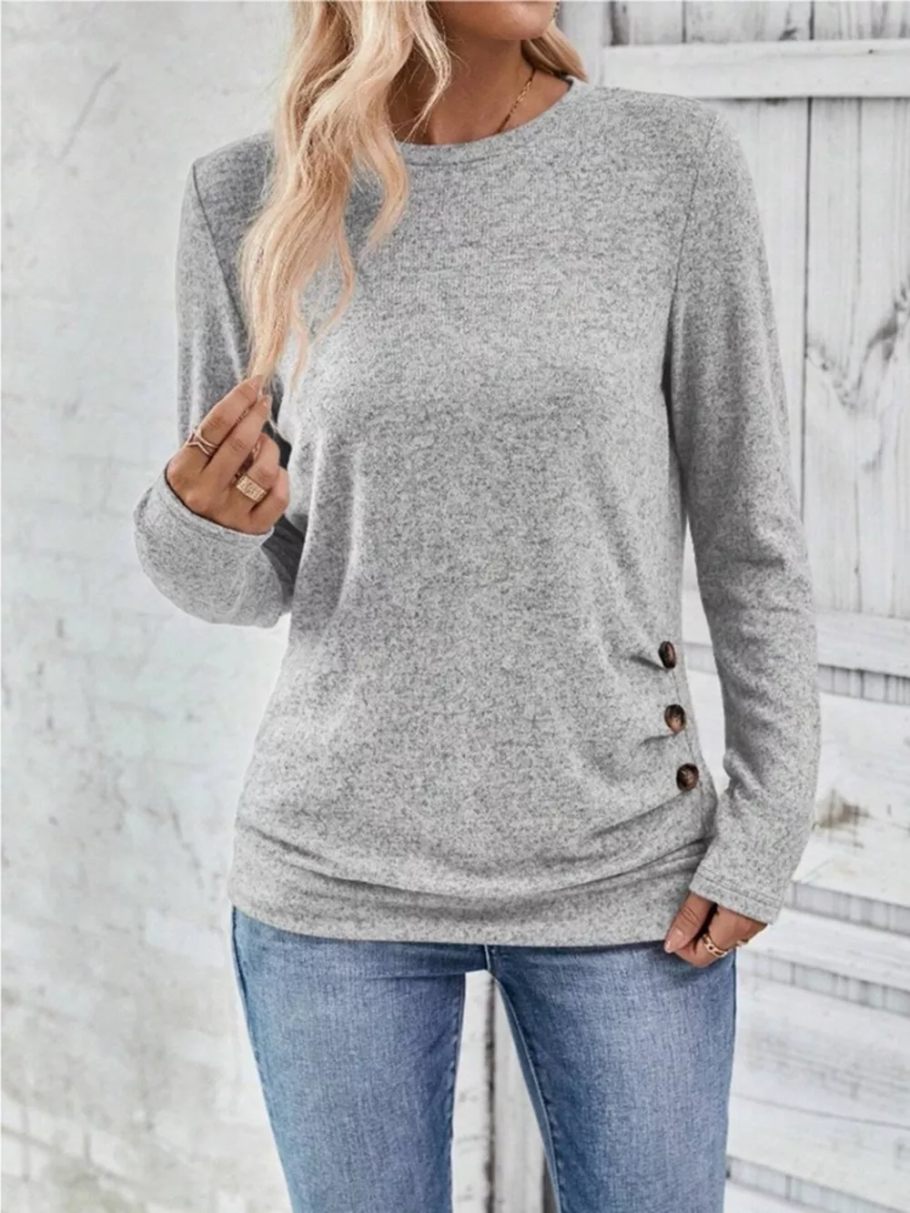 Casual Decor Button Long Sleeve T-Shirt, image 7
