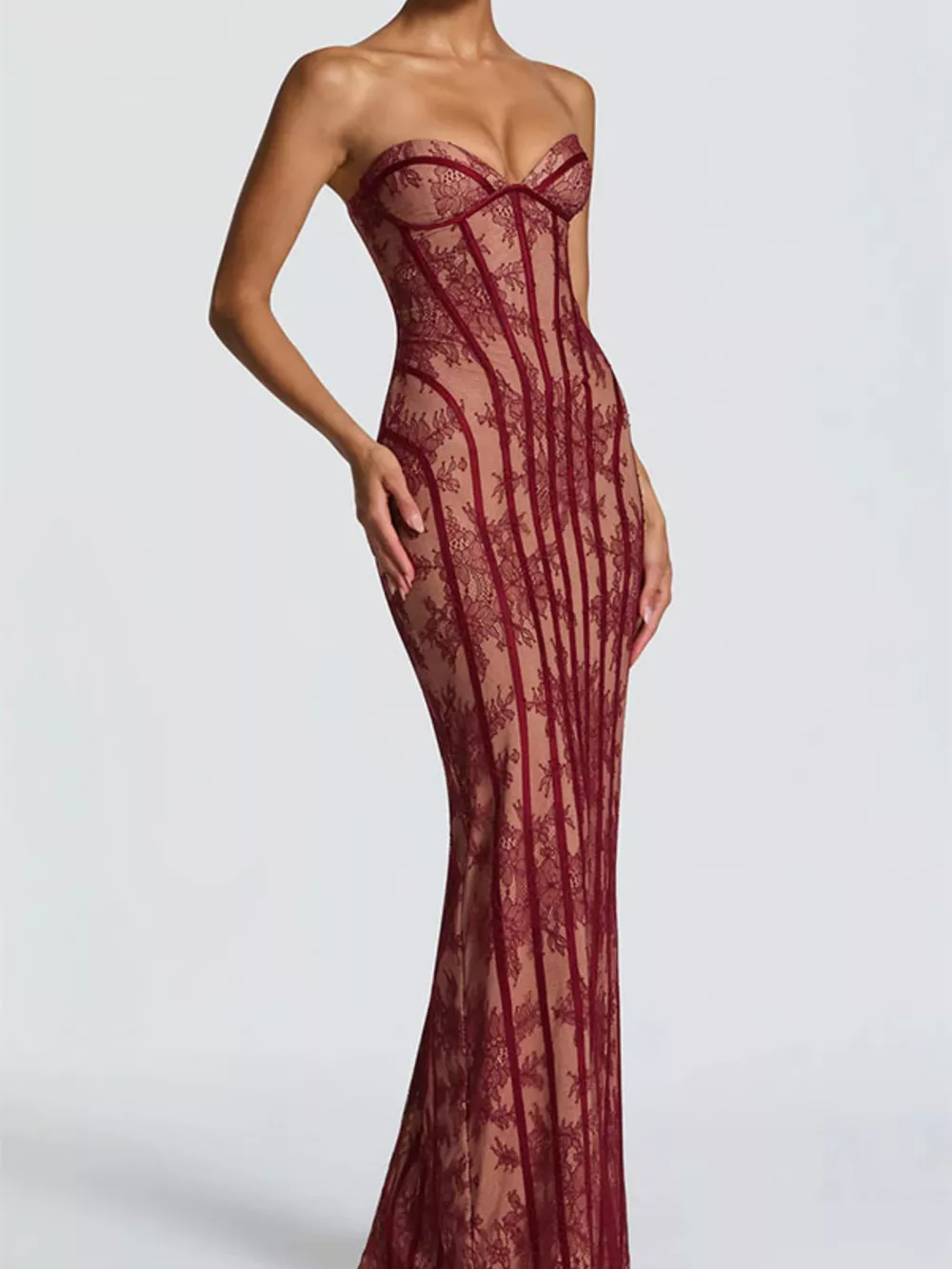 Lace Up Back Strapless Maxi Dress, image 7