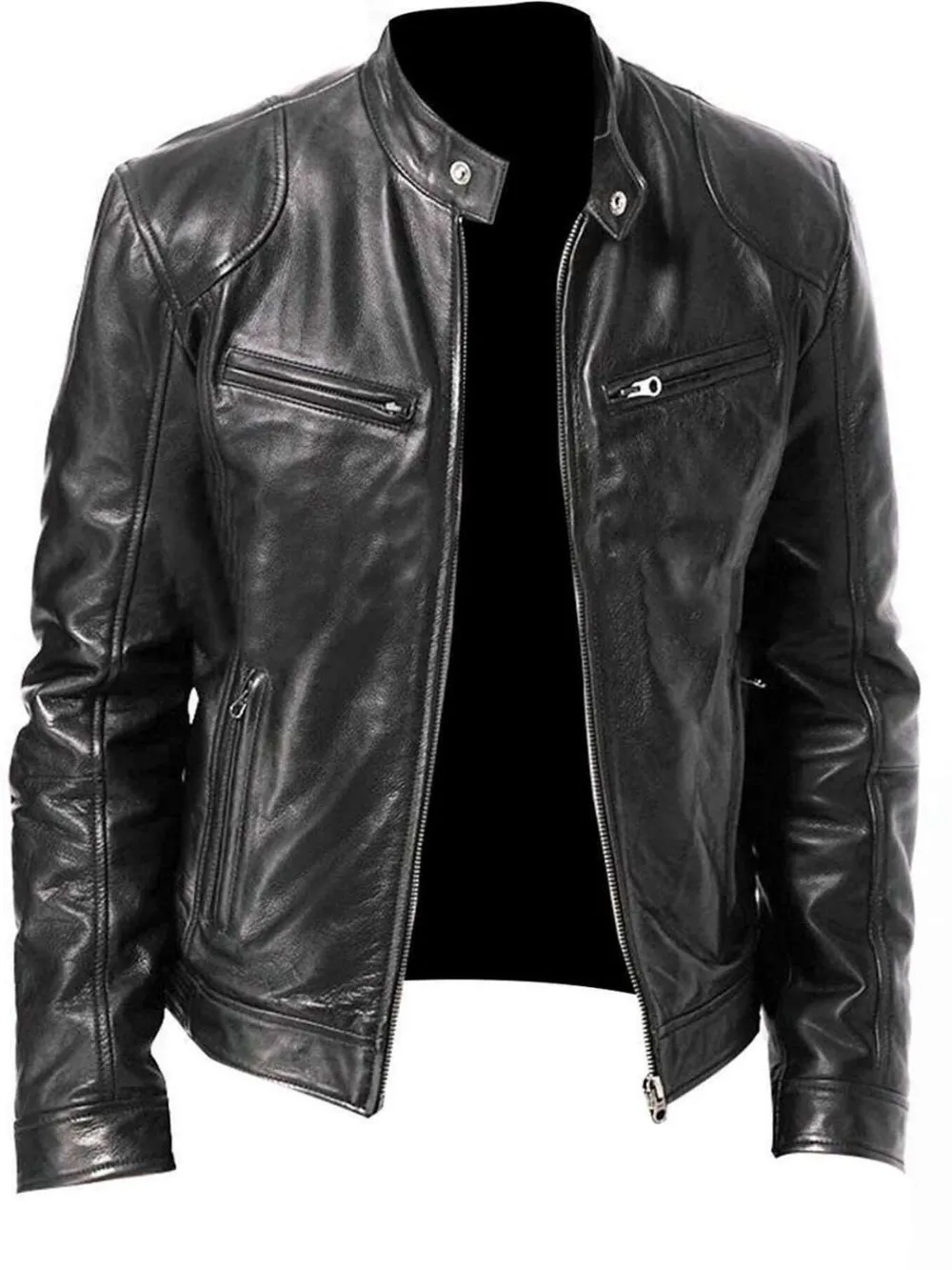 Men's Full Size Leather Biker Jacket with Zipper Pockets Plus Size, image 3