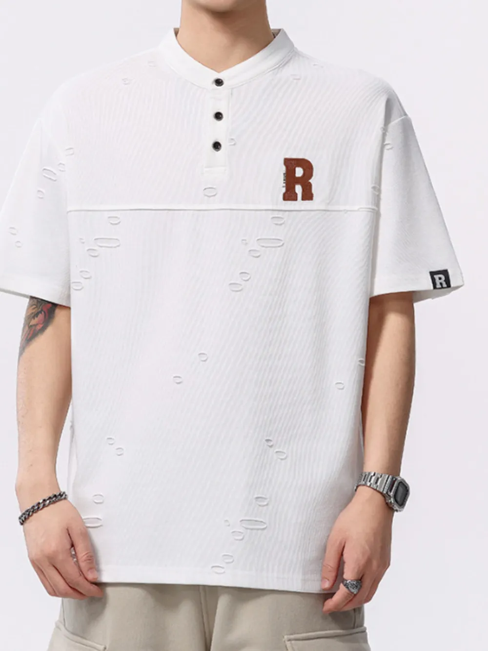 Men's Plus Size Button Detail Short Sleeve T-Shirt, image 3