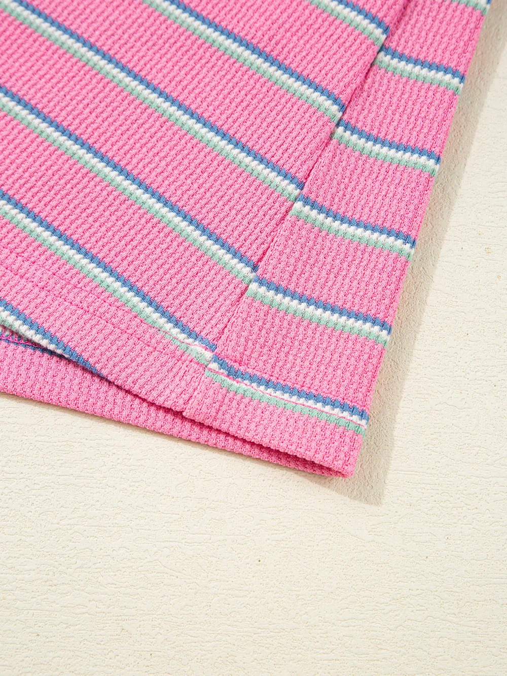 Stripe Textured Knit Round Neck Puff Sleeve Top, image 4