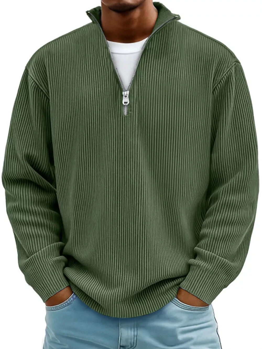 Men's Full Size Corduroy Quarter Zip Pullover Sweatshirt Plus Size, image 6