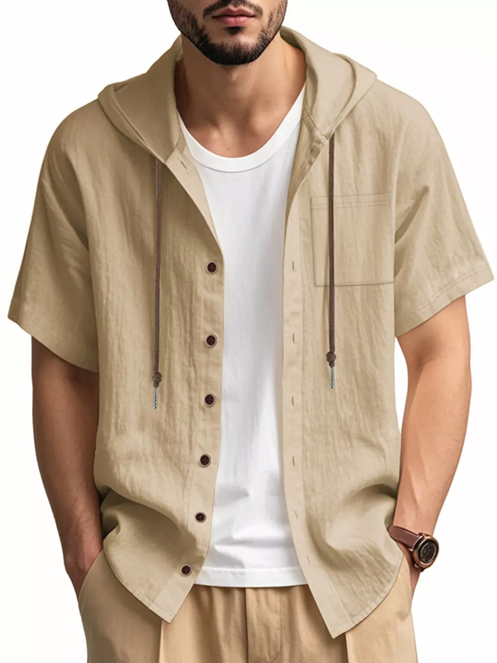 Men's Full Size Casual Hooded Short-Sleeve Shirt Plus Size, image 10