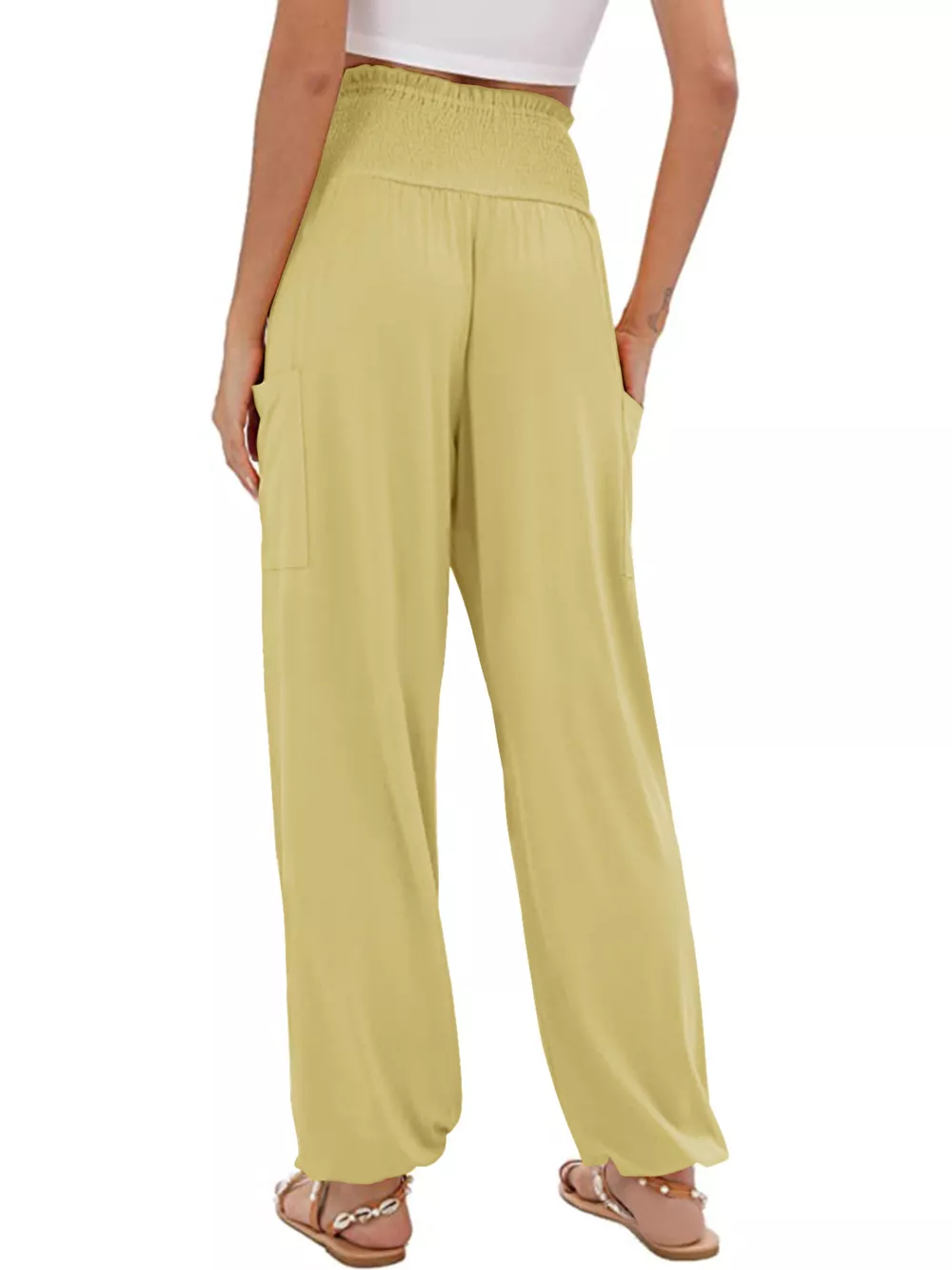 Full Size Smocked Waist Harem Pants with Pockets Plus Size, image 7