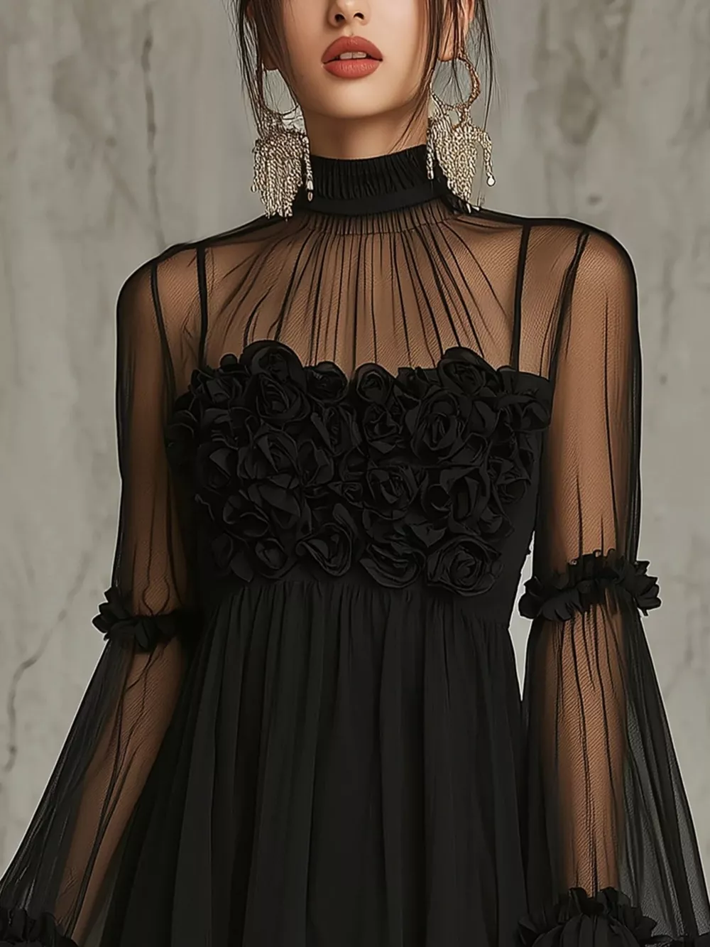 Sheer Mesh Rose Applique Mini Dress, image 4