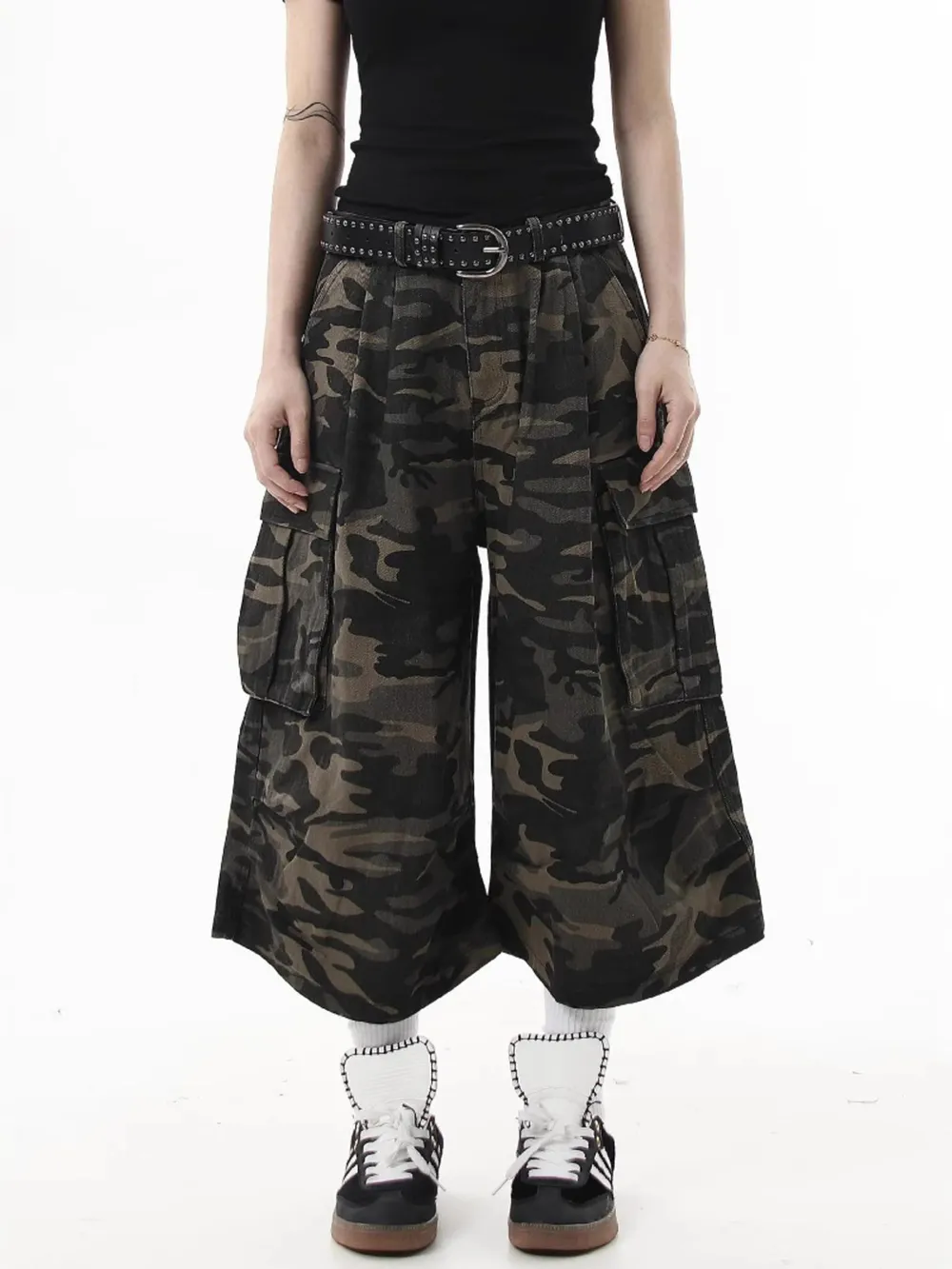 Men's Full Size Camouflage Wide-Leg Cargo Jeans Plus Size
