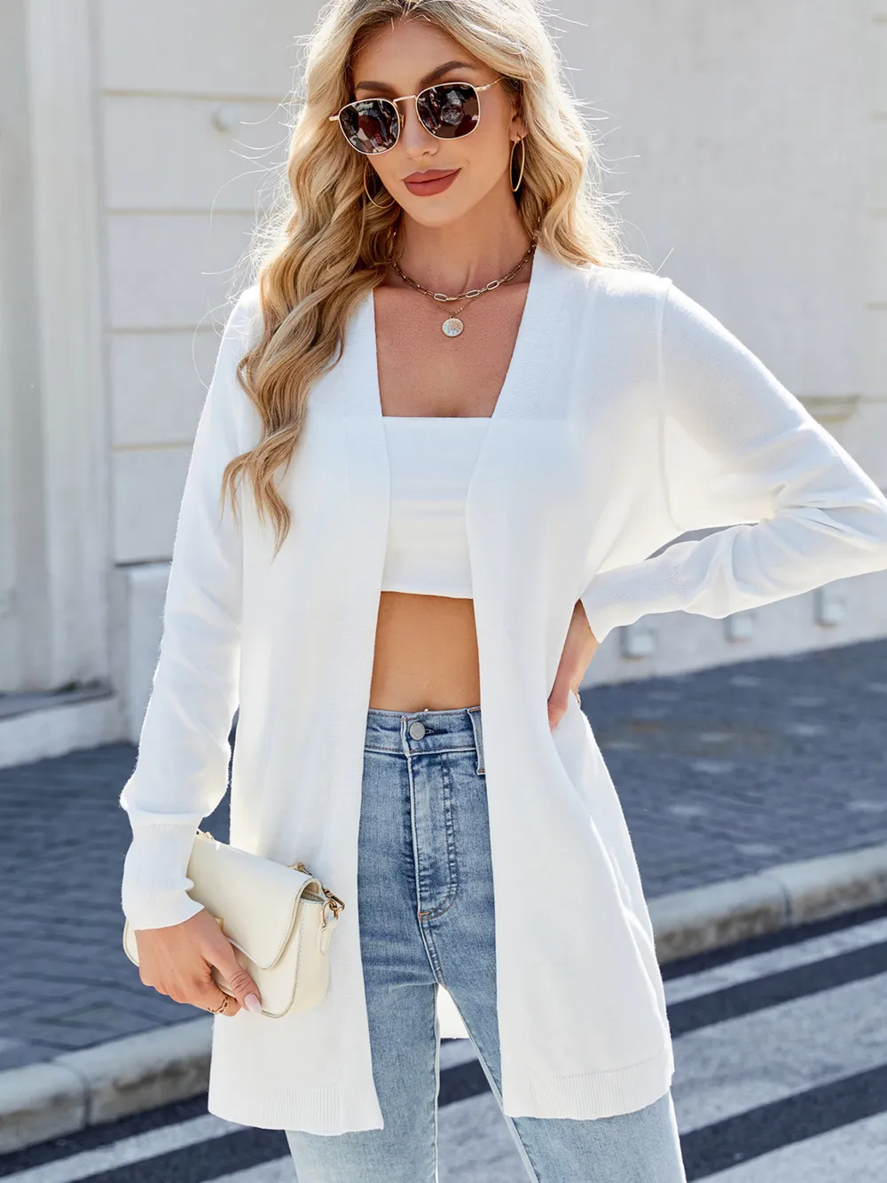 Striped Open Front Cardigan with Relaxed Fit, image 9