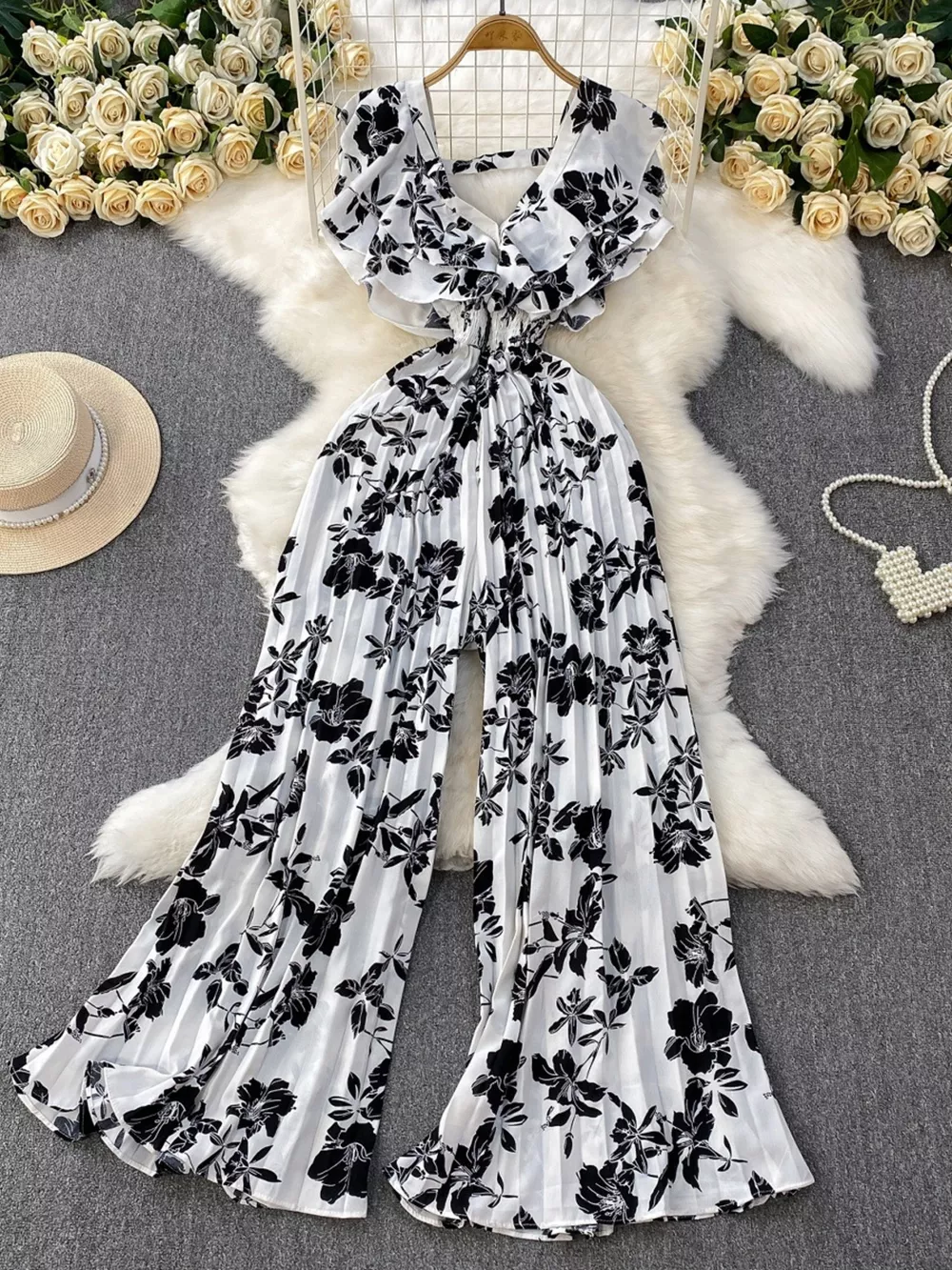 Floral Print Wide Leg Pleated Jumpsuit, image 14