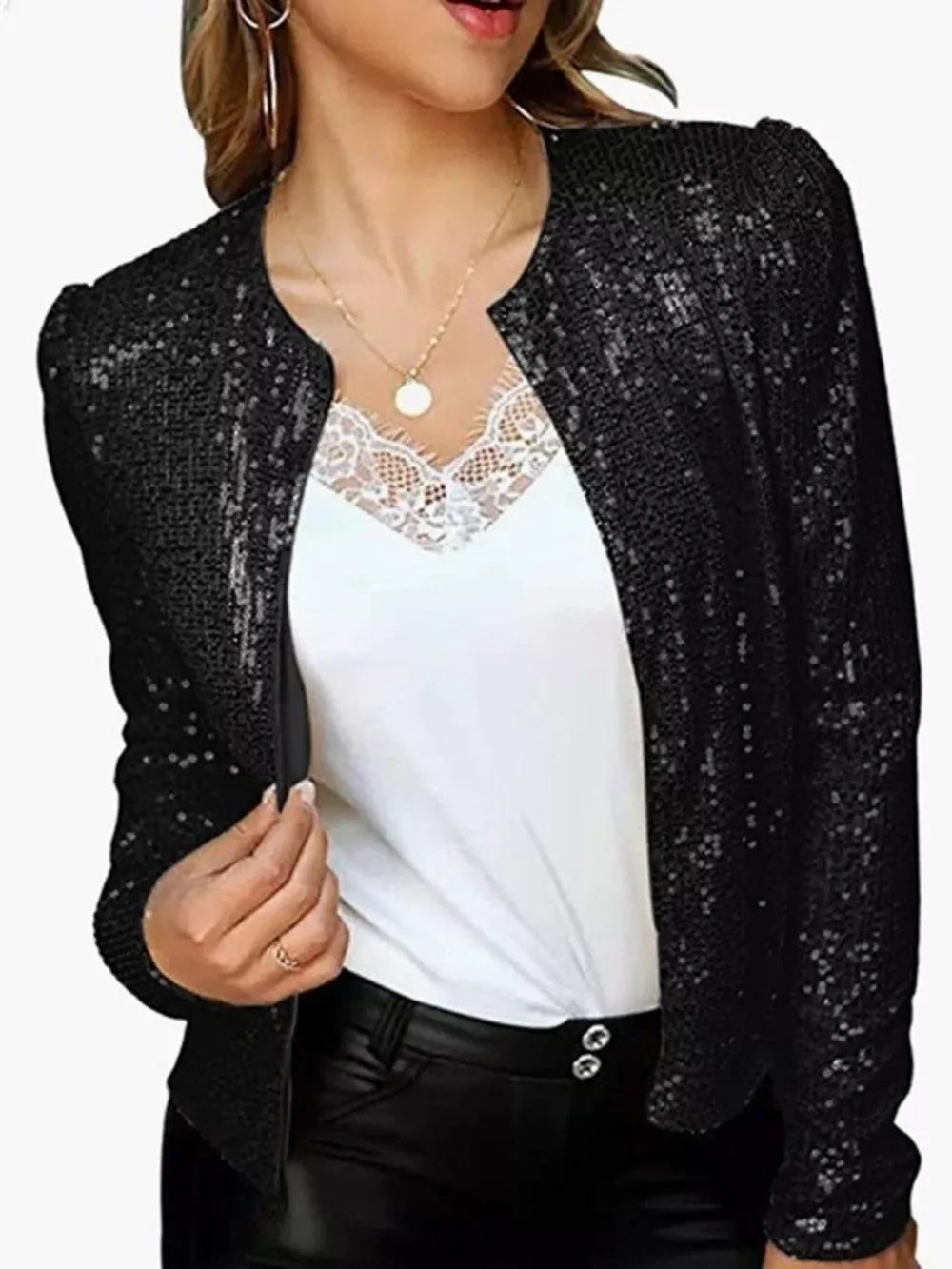 Full Size Sequin Long Sleeve Jacket Plus Size, image 8
