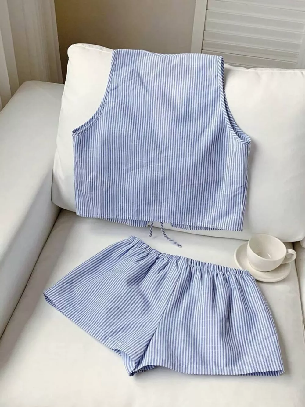 Striped Tie-Front Vest and Shorts Set, image 2