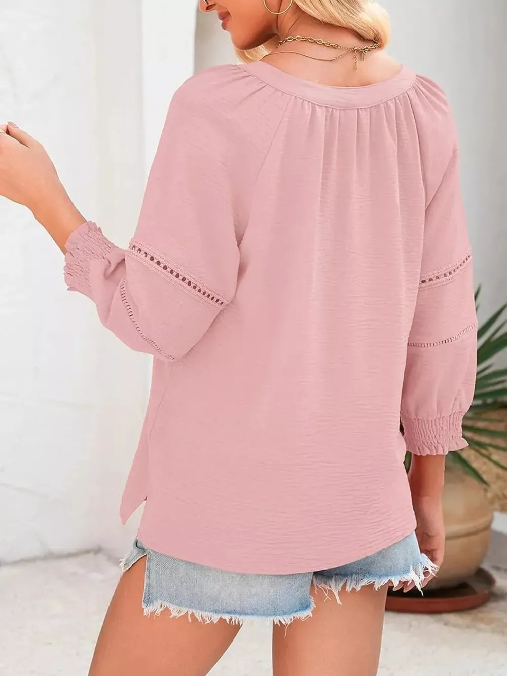 Solid Color Smocked Long Sleeve Blouse, image 4