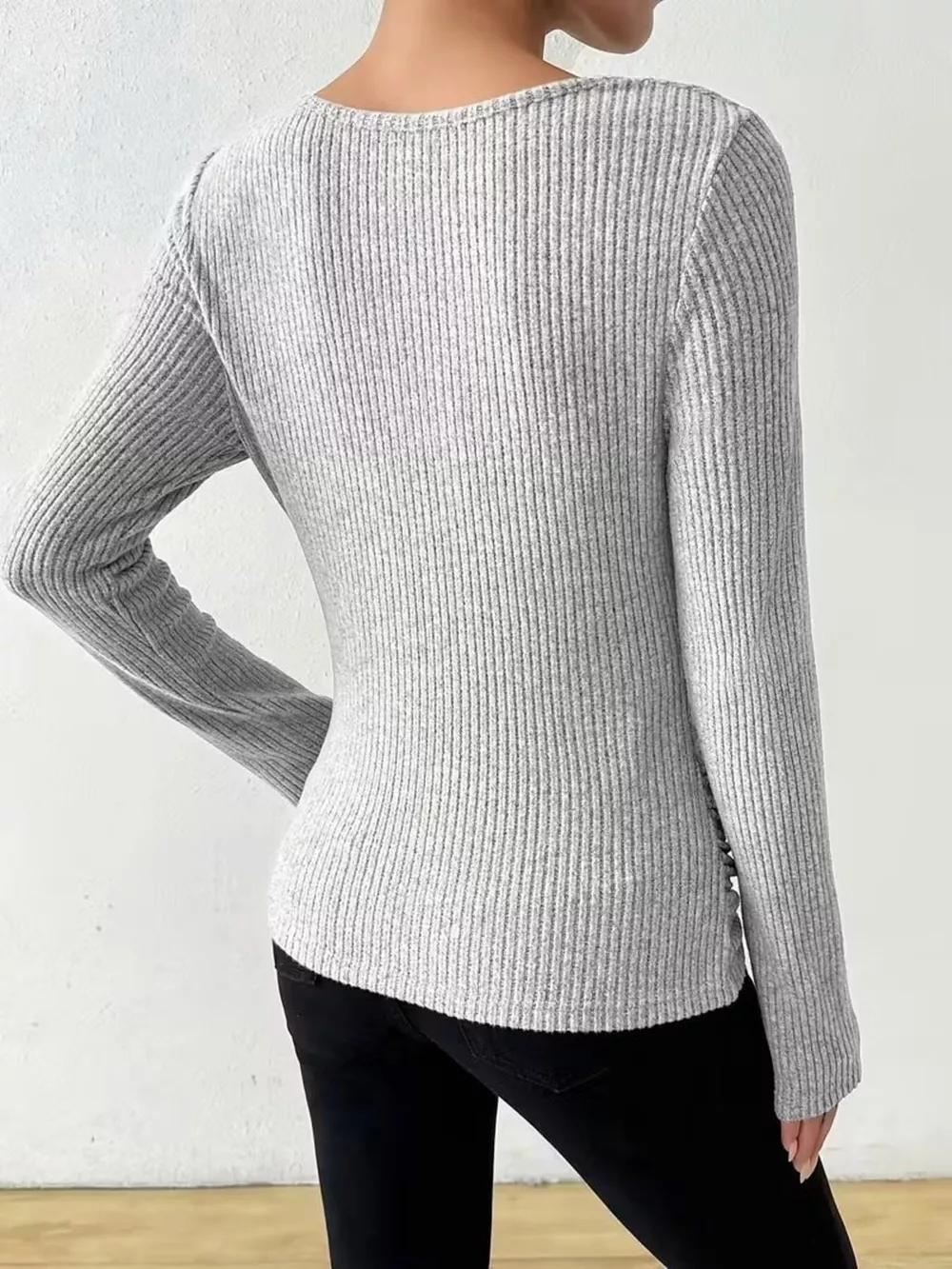 Cowl Neck Ribbed Knit Top, image 12