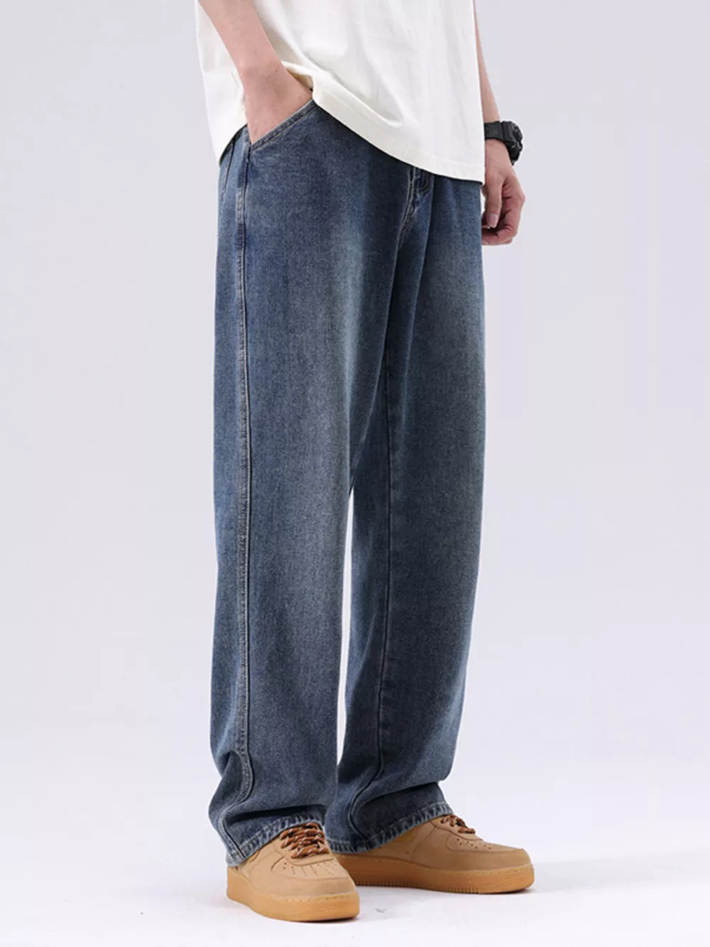 Men's Plus Size Vintage Wash Loose Fit Jeans, image 5