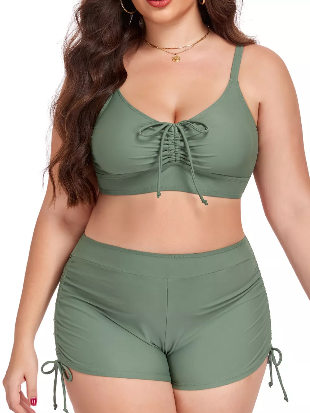 Plus Size Ruched Drawstring Swim Set, image 6