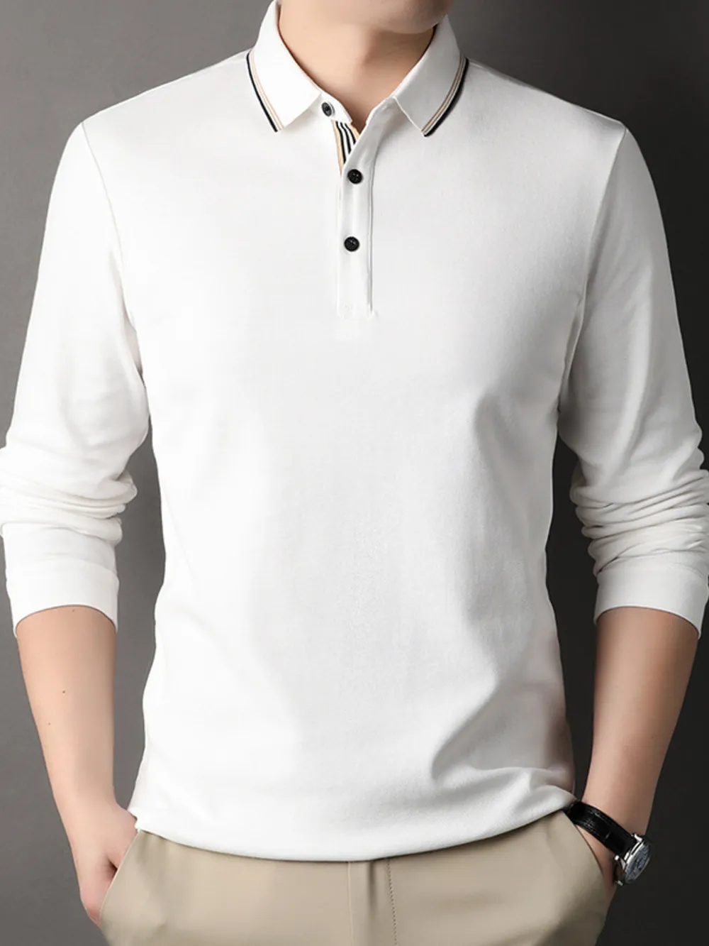 Men's Button Detail Long Sleeve Polo, image 2