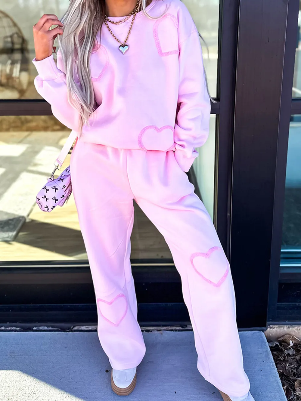 Round Neck Heart Top and Pants Set, image 5