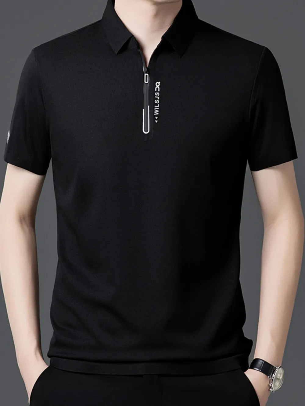 Men's Plus Size Quarter Zip Short Sleeve Polo, image 3