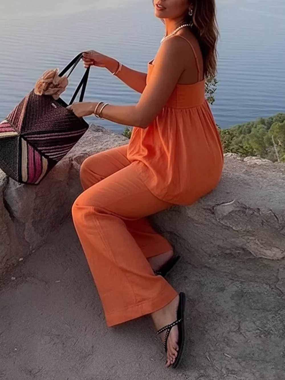 Square Neck Cami and Wide Leg Pants Set, image 5