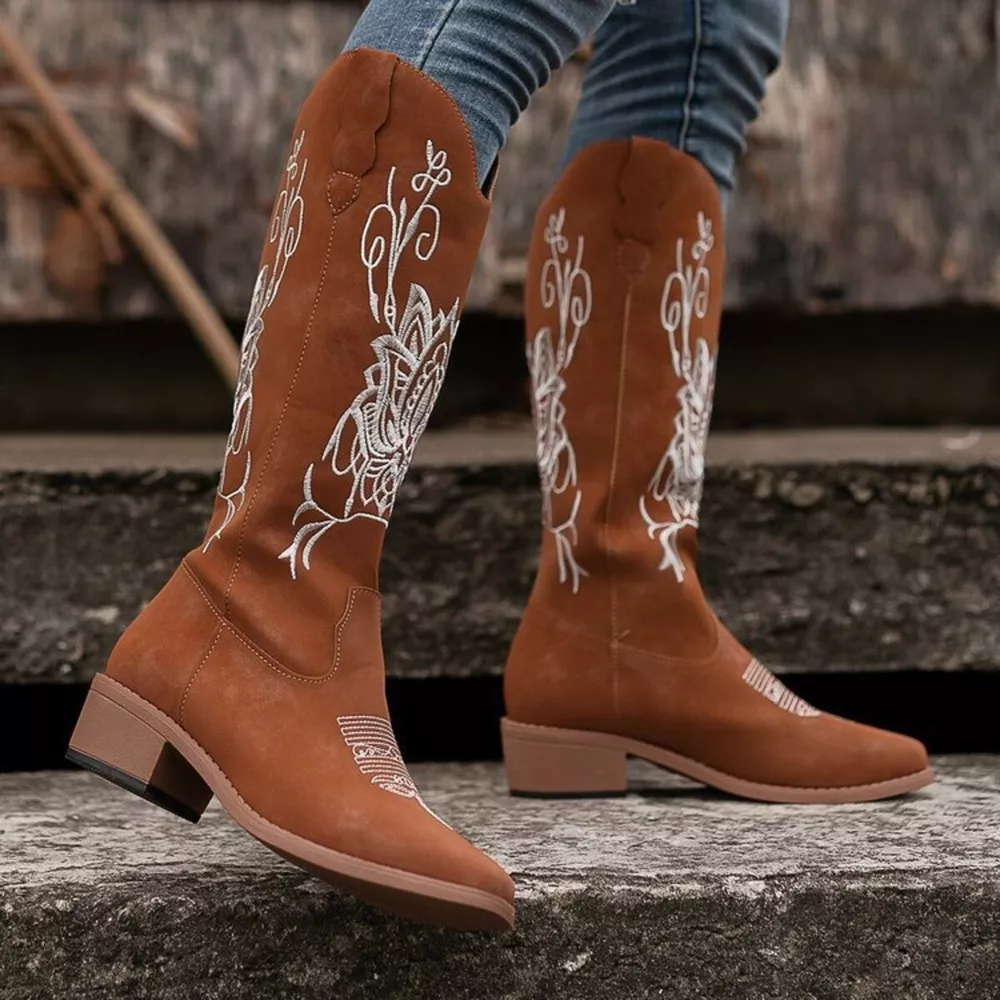 Embroidered Block Heels Boots, image 6