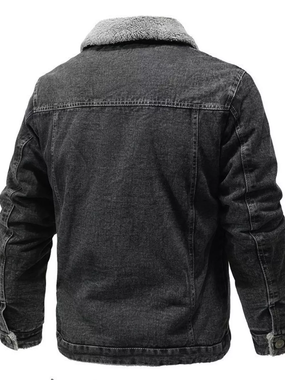 Men's Plus Size Button Up Sherpa Lined Denim Jacket, image 4