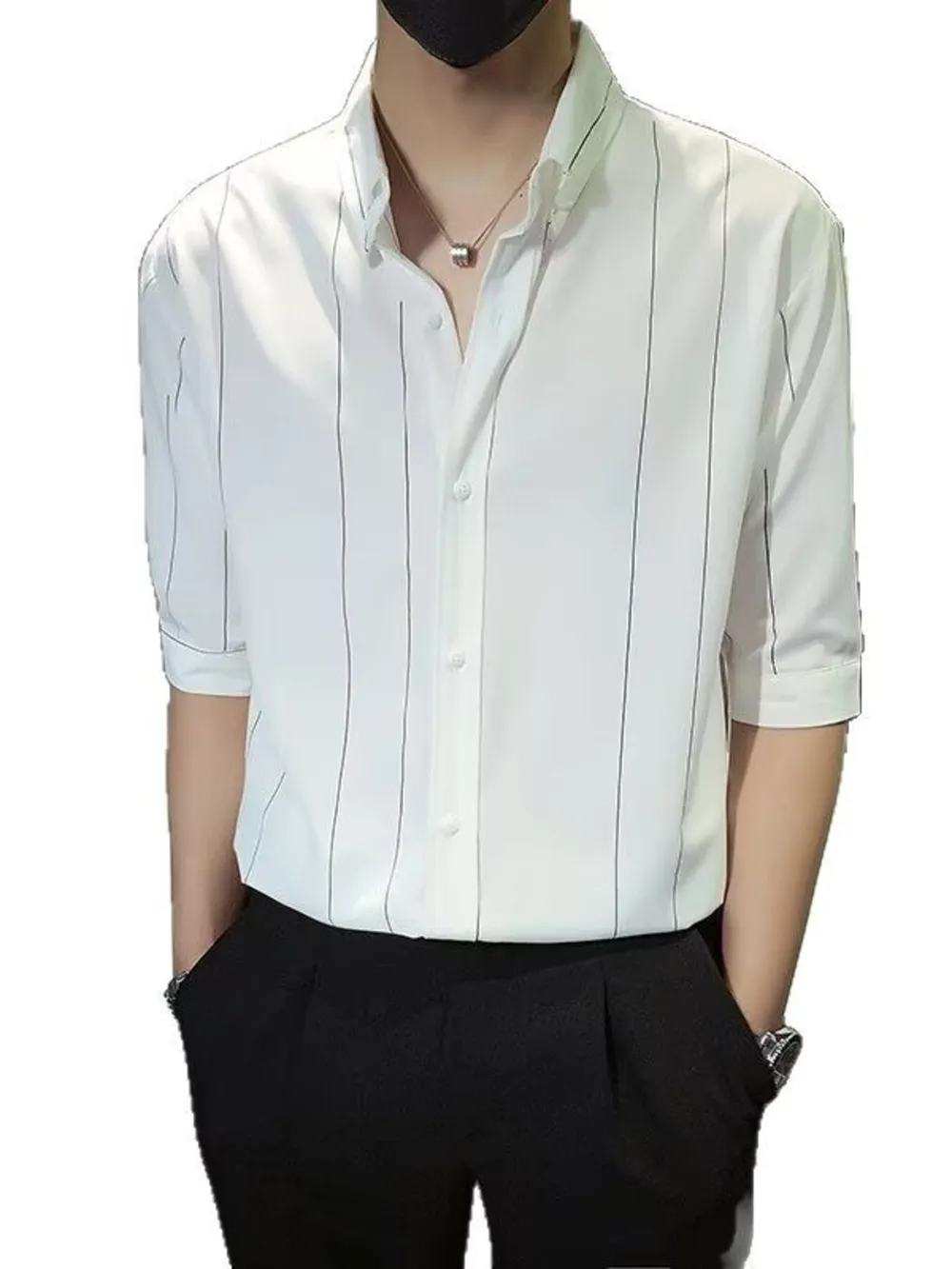 Men's Plus Size Striped Button Up Casual Shirt, image 5