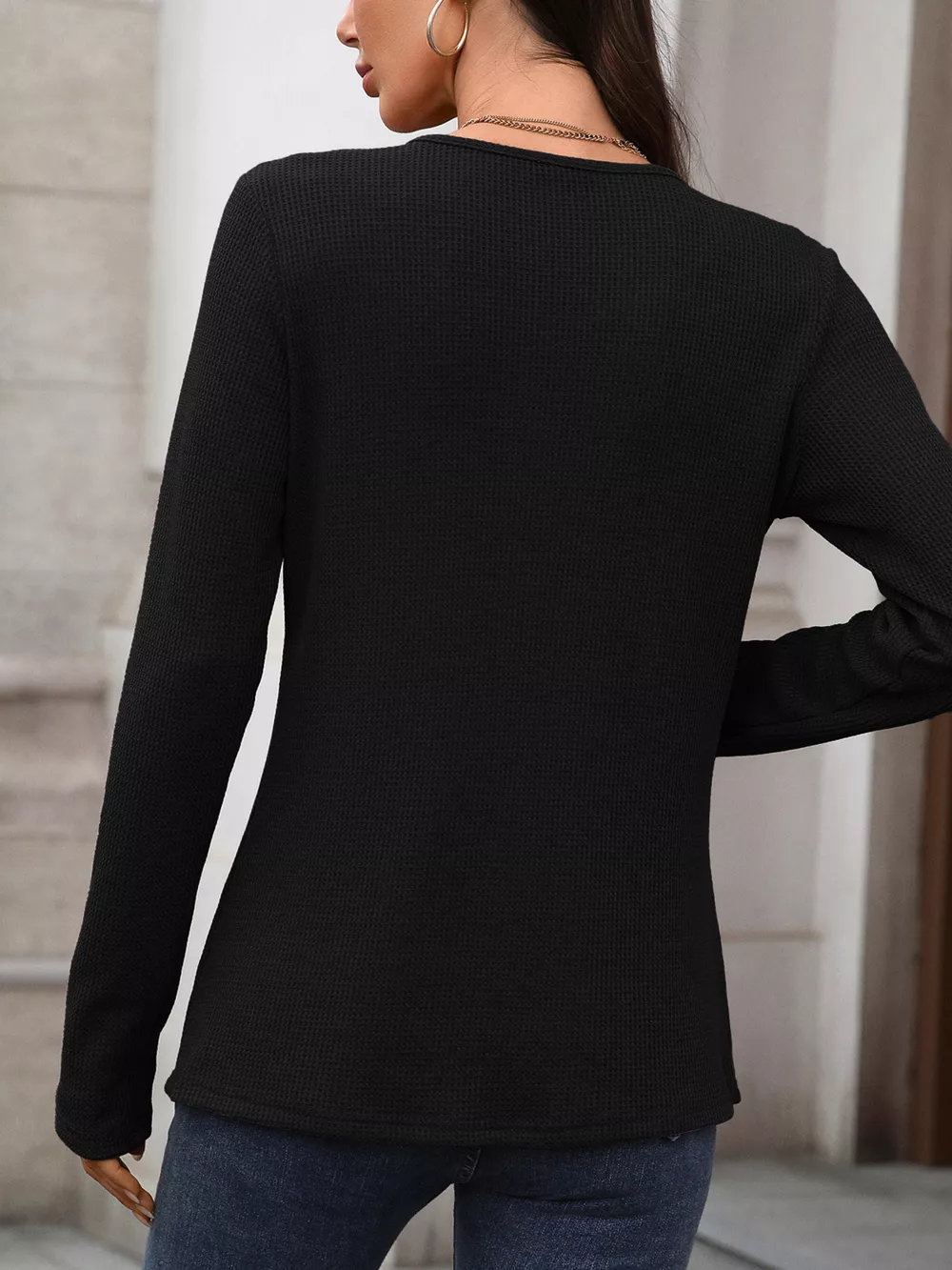 Waffle Knit Long Sleeve T-Shirt, image 16