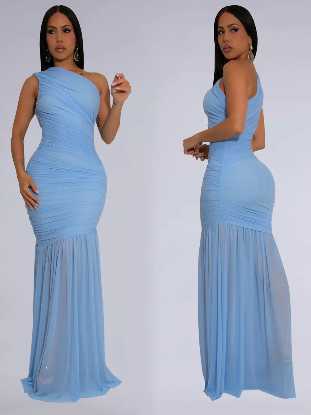 One-Shoulder Ruched Bodycon Maxi Dress, image 15