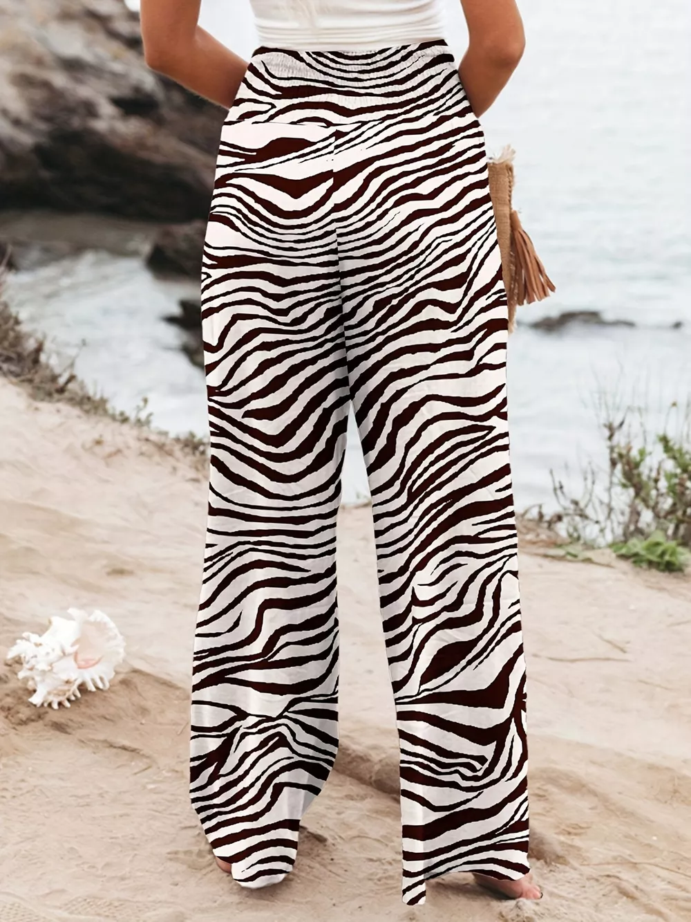 Plus Size Zebra Print High Waist Wide Leg Pants, image 3
