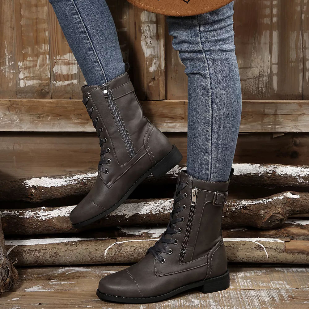 Round Toe Block Heels Boots, image 8