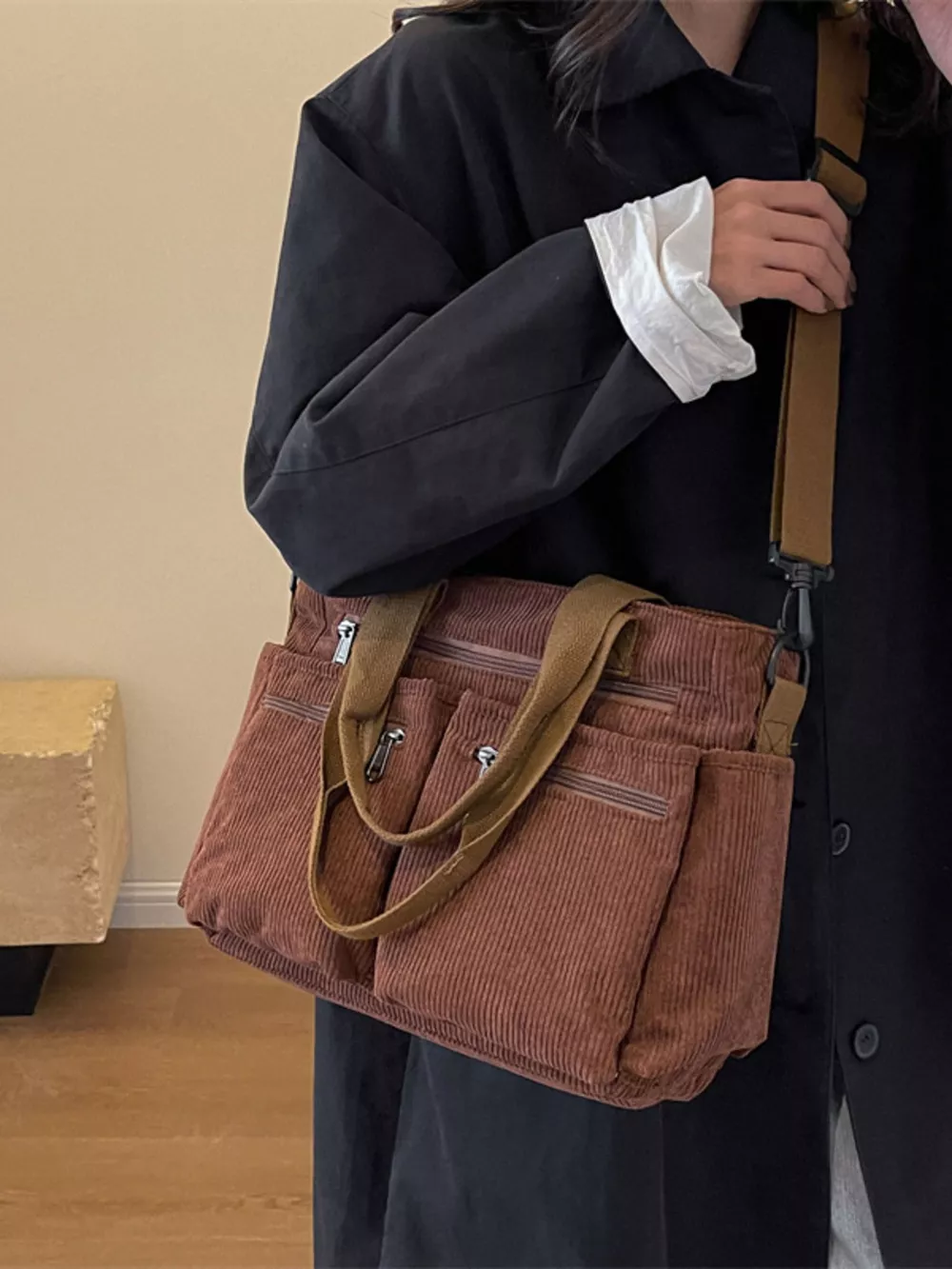 Corduroy Multi-Pocket Crossbody Bag, image 5