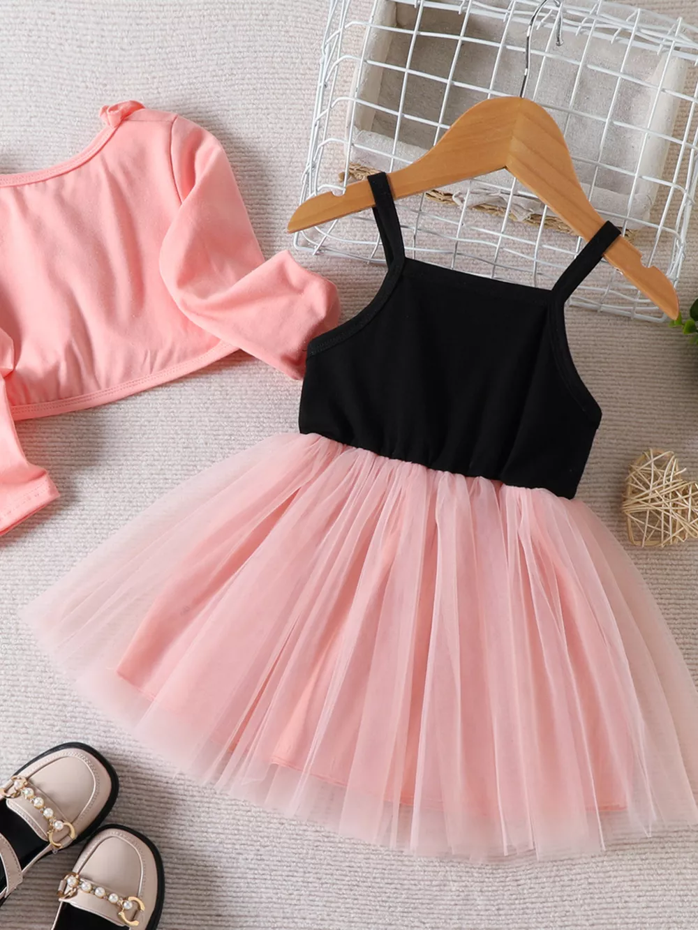 Children's Frill Cardigan and Rainbow Print Tulle Dress Set, image 6