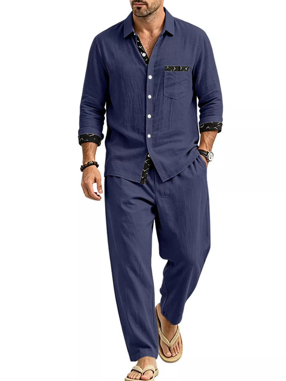Men's Full Size Casual Button Up Shirt and Pants Two-Piece Set Plus Size, image 6
