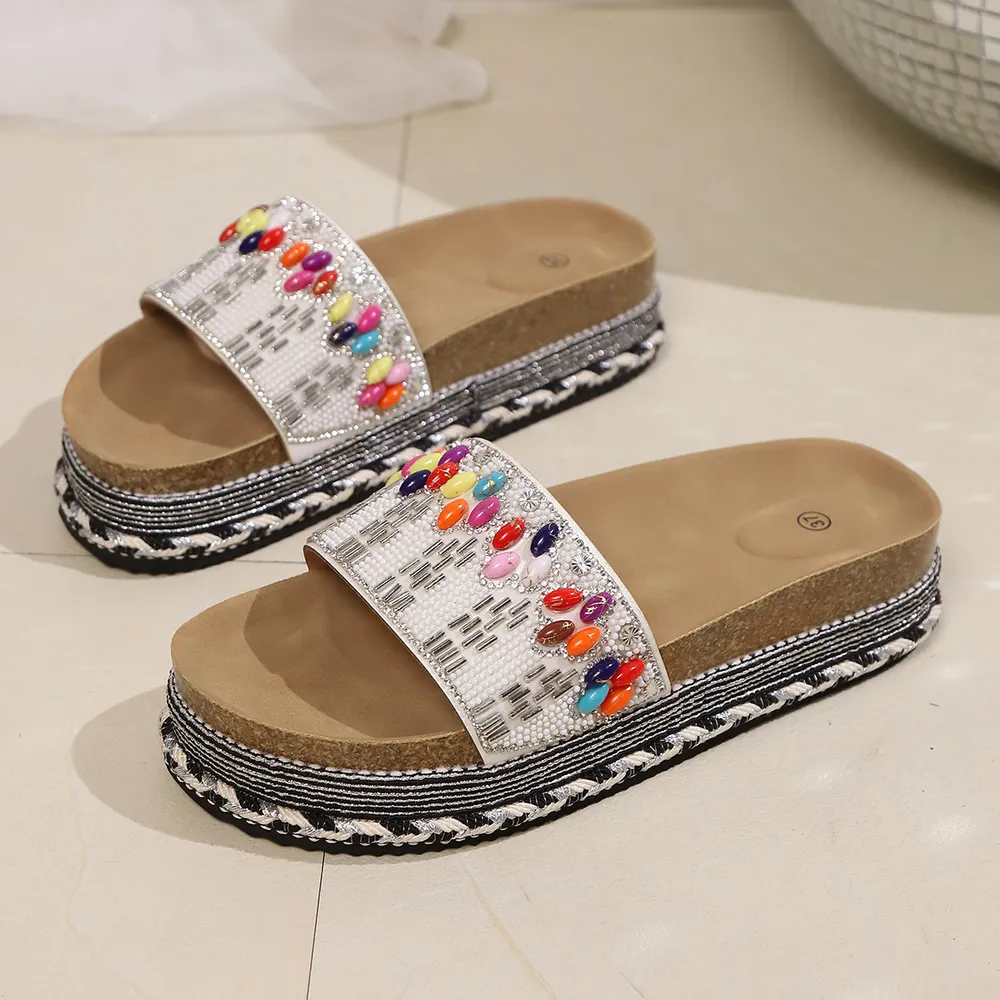 Beaded Open Toe Platform Sandals, image 12