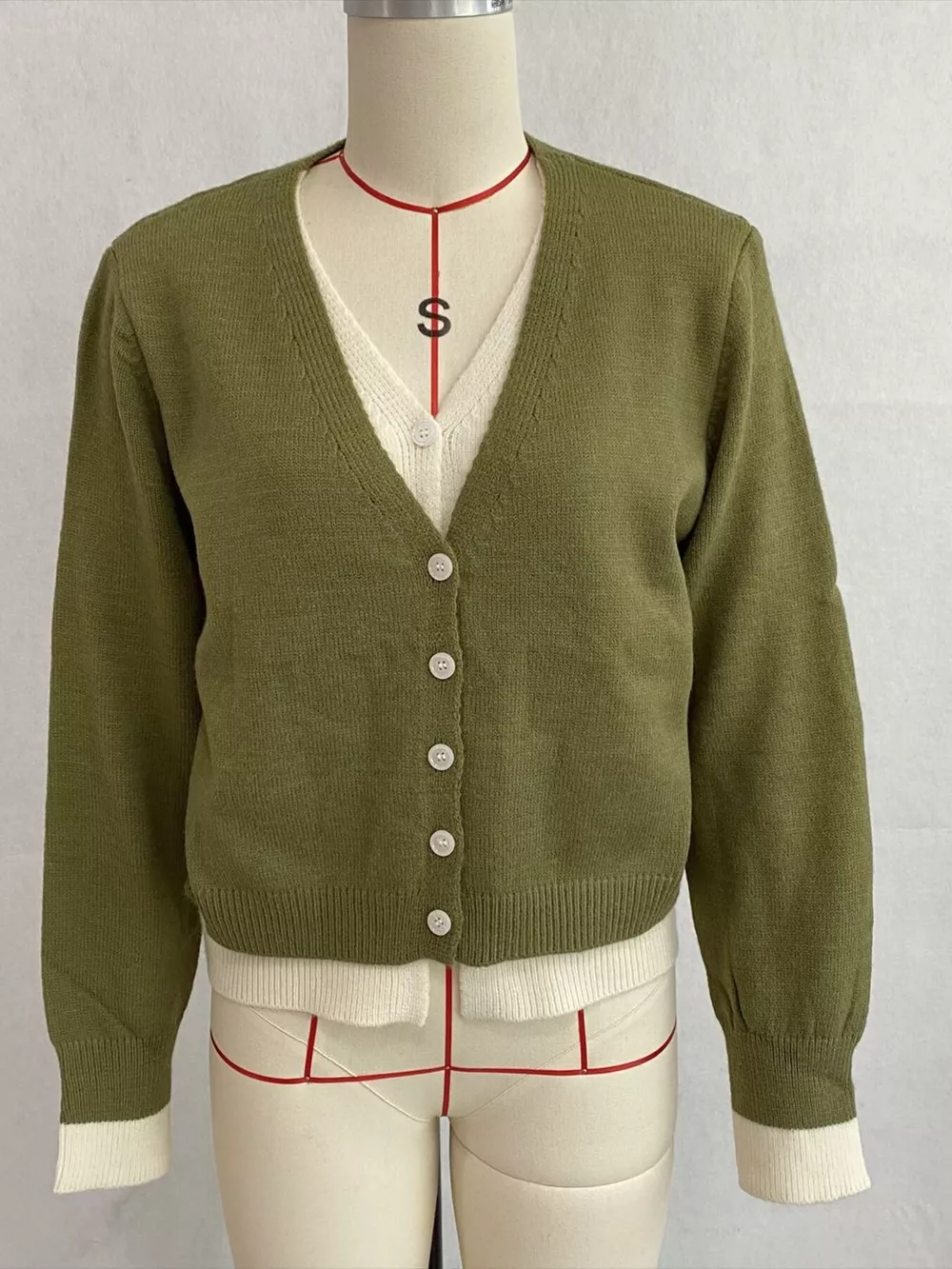 V-Neck Button-Down Contrast Layered Cardigan, image 14