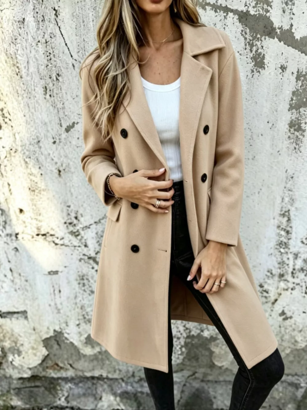 Full Size Double-Breasted Lapel Collar Coat Plus Size, image 6