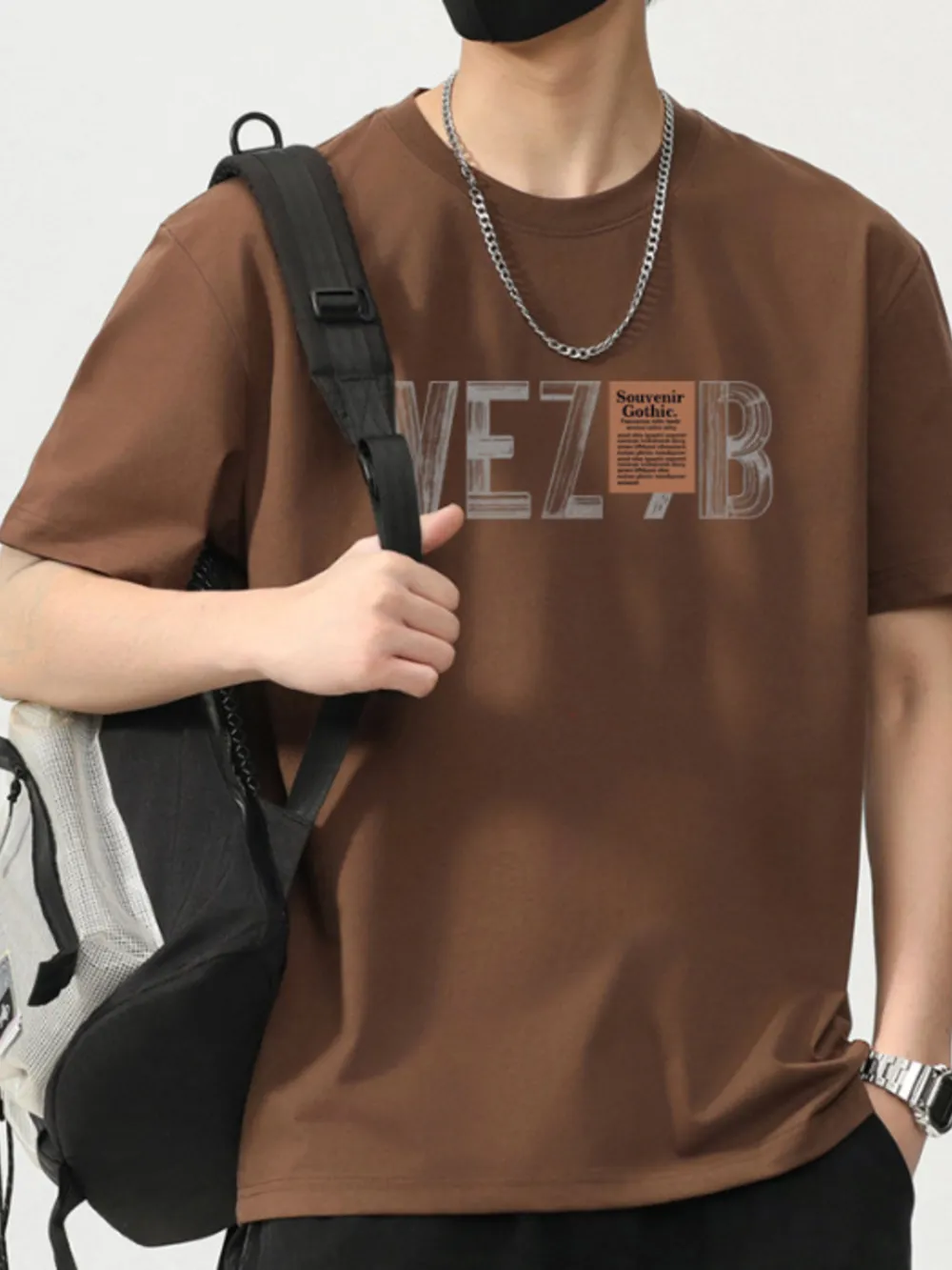 Men's Plus Size Letter Round Neck Short Sleeve T-Shirt, image 3