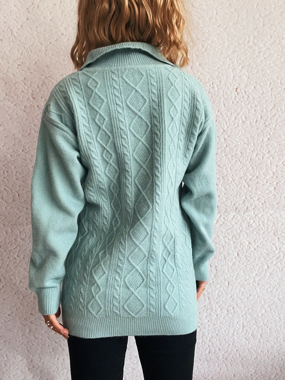 Texture Zip Collar Long Sleeve Sweater, image 8